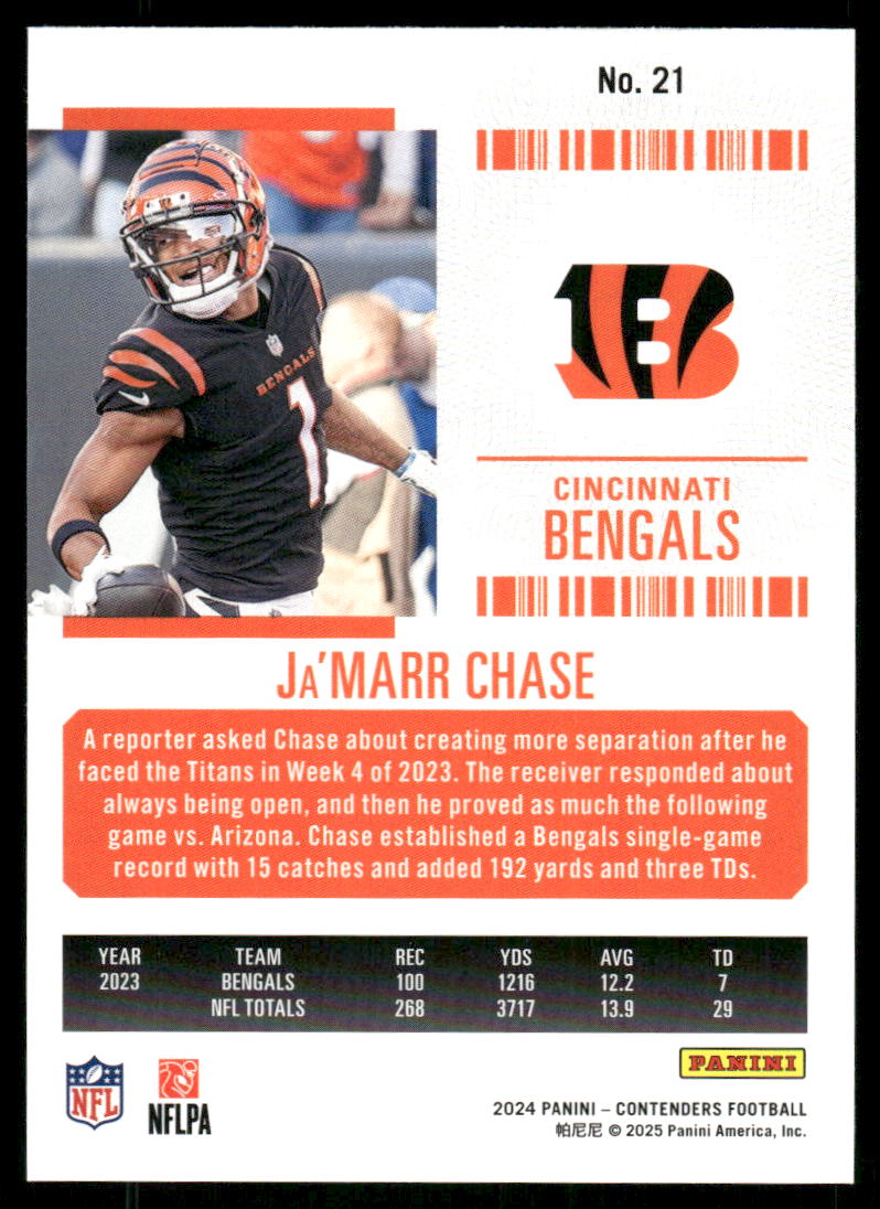 2025 Panini Contenders Ja'Marr Chase #21 Football