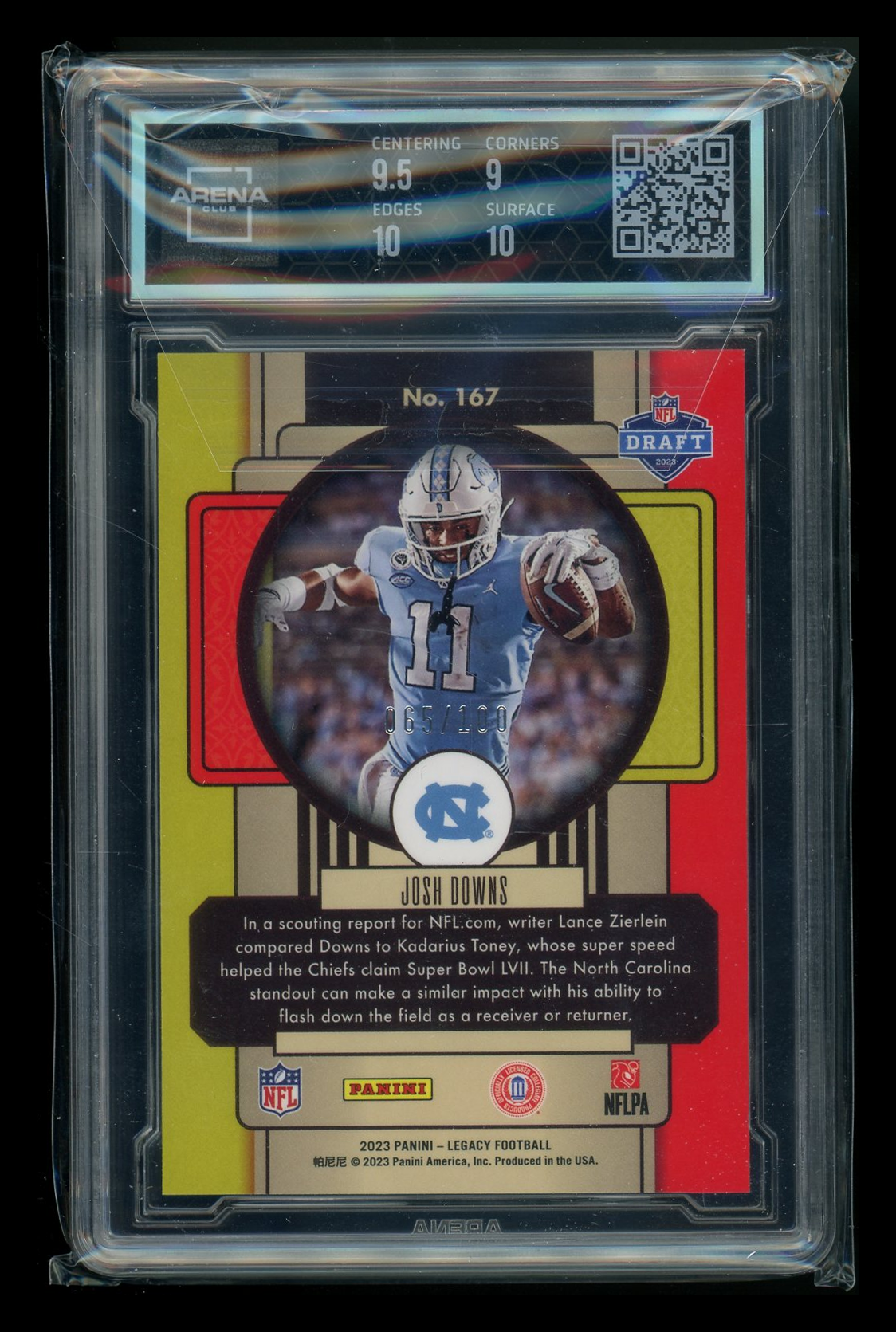 2023 Panini Legacy Bronze Josh Downs #167 065/100 RC Football Arena Club 9.5