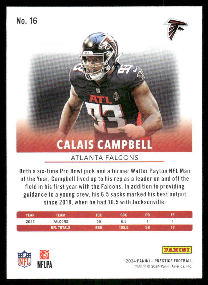 2024 Panini Prestige Calais Campbell #16 Football