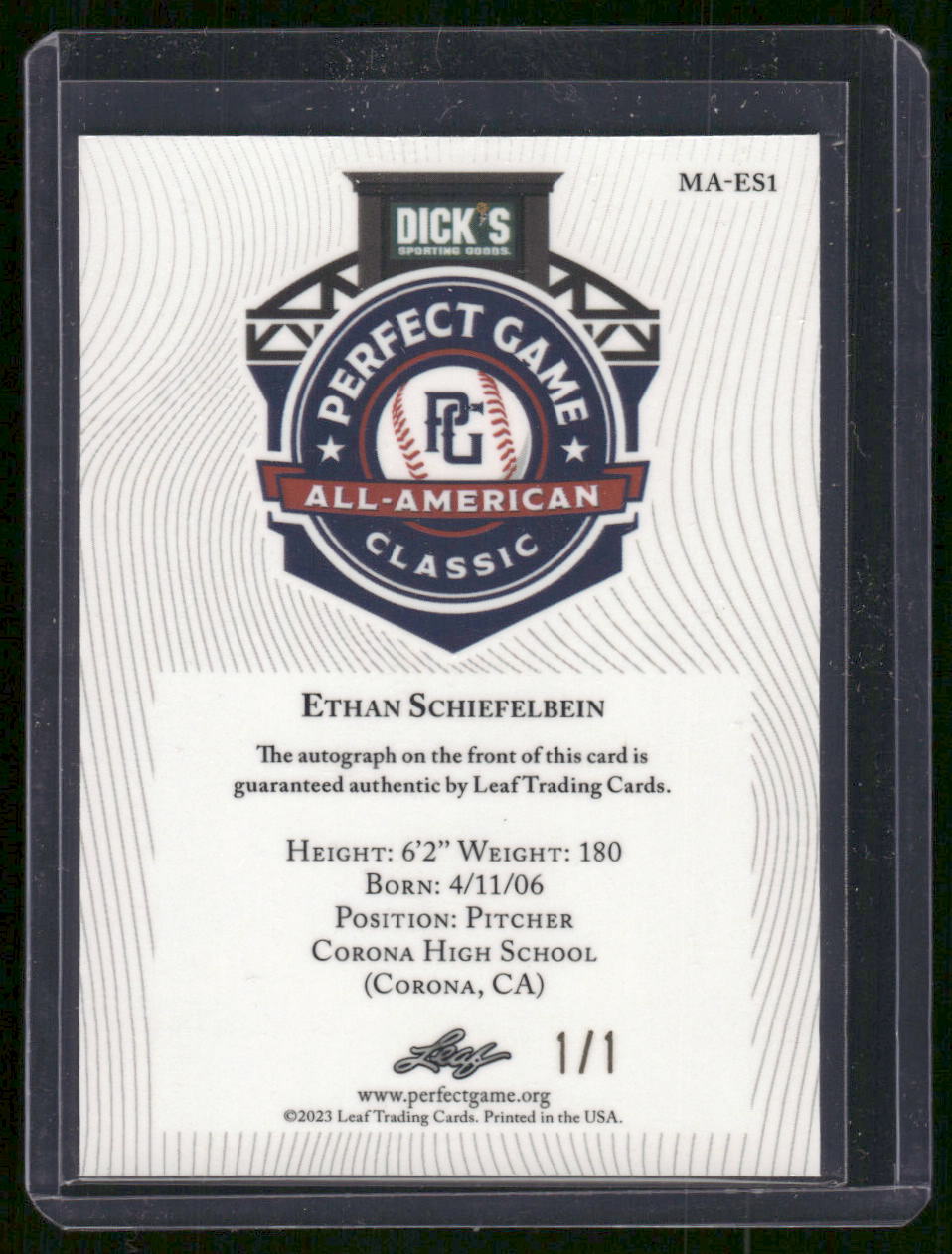 2023 Leaf Metal Perfect Game American Classic Ethan Schiefelbein MA-ES1 1/1 Auto