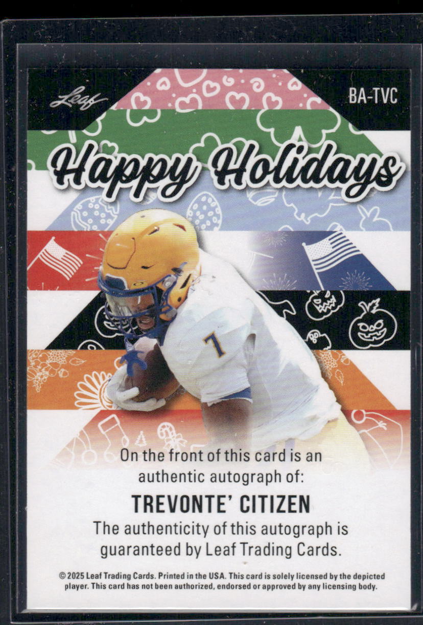 2025 Leaf Happy Holidays Trevonte' Citizen #BA-TVC Football