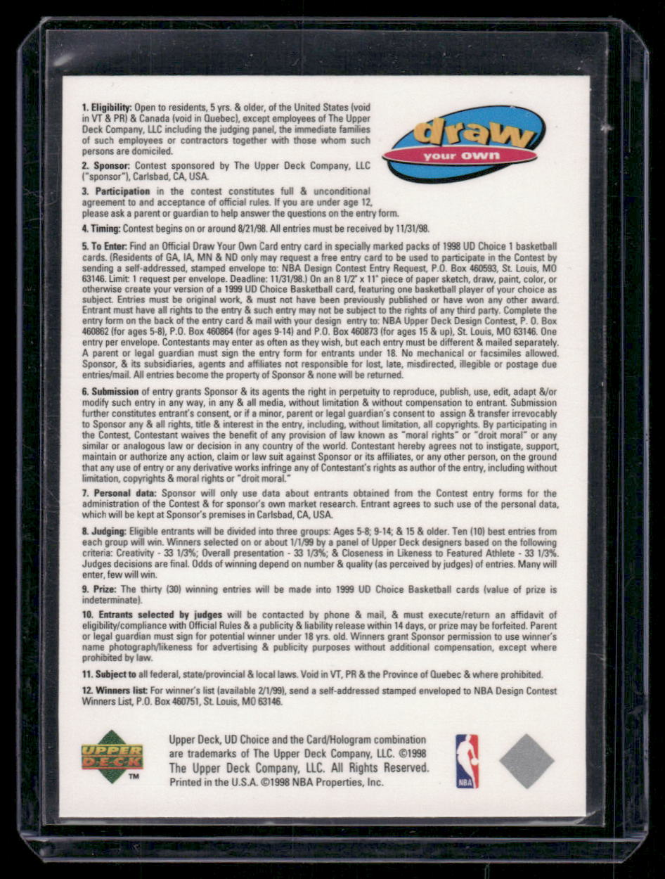 1999 Upper Deck Choice Draw Your Own Card Michael Jordan Basketball
