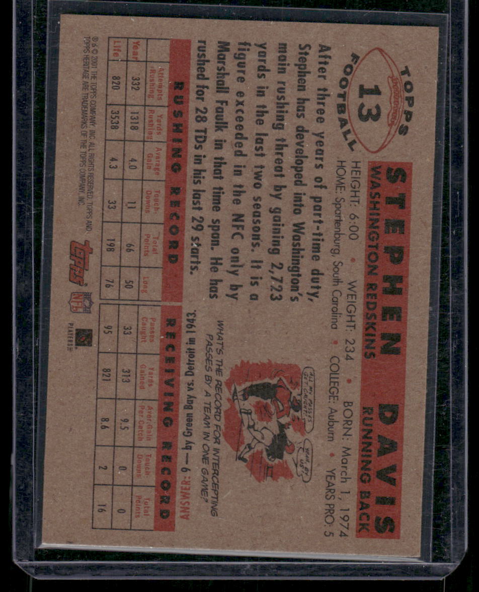 2001 Topps Heritage Stephen Davis #13 Football