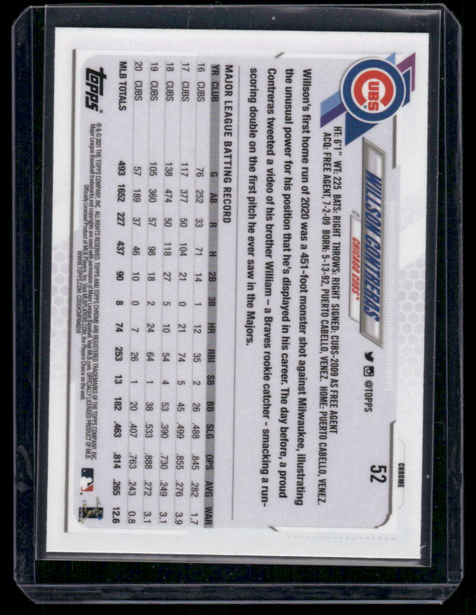2021 Topps Chrome Willson Contreras #52 Baseball