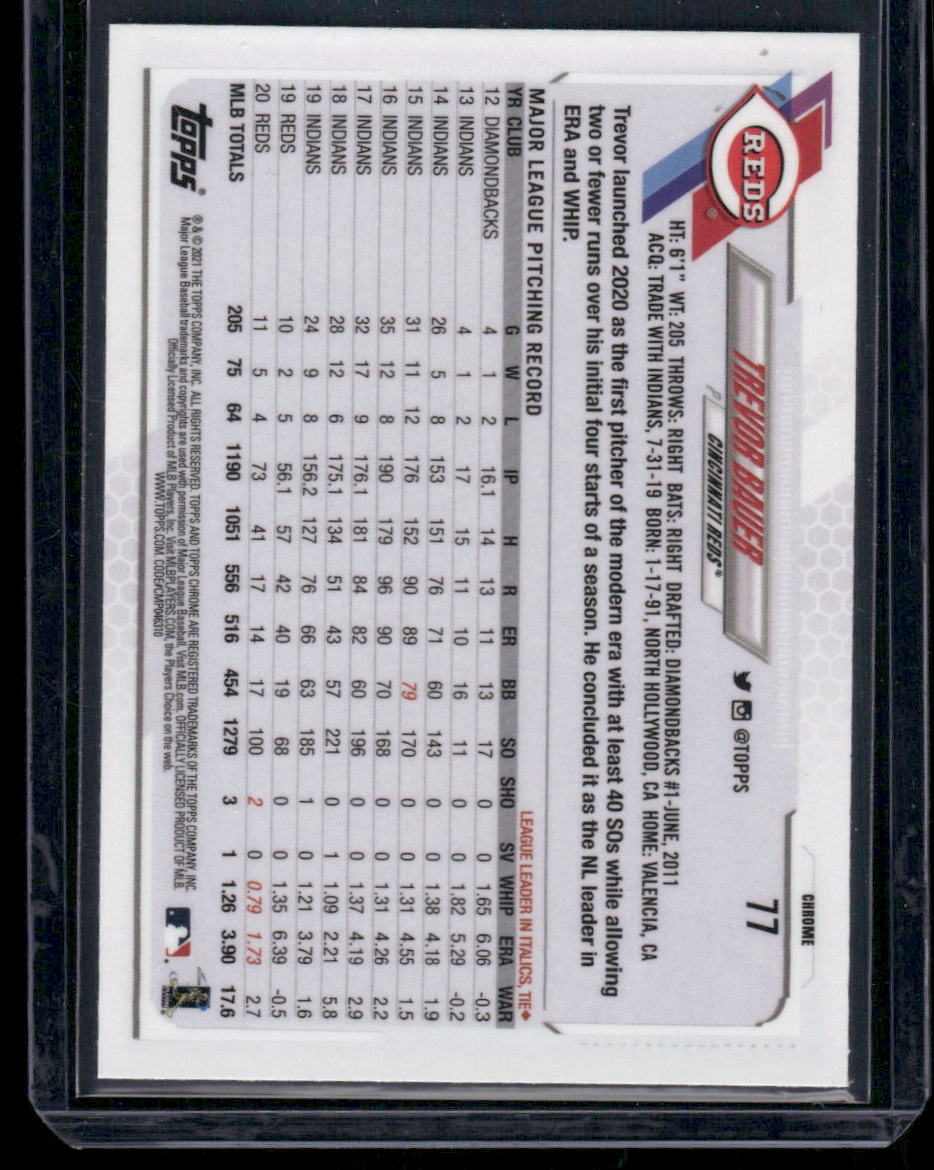 2021 Topps Chrome Trevor Bauer #77 Baseball