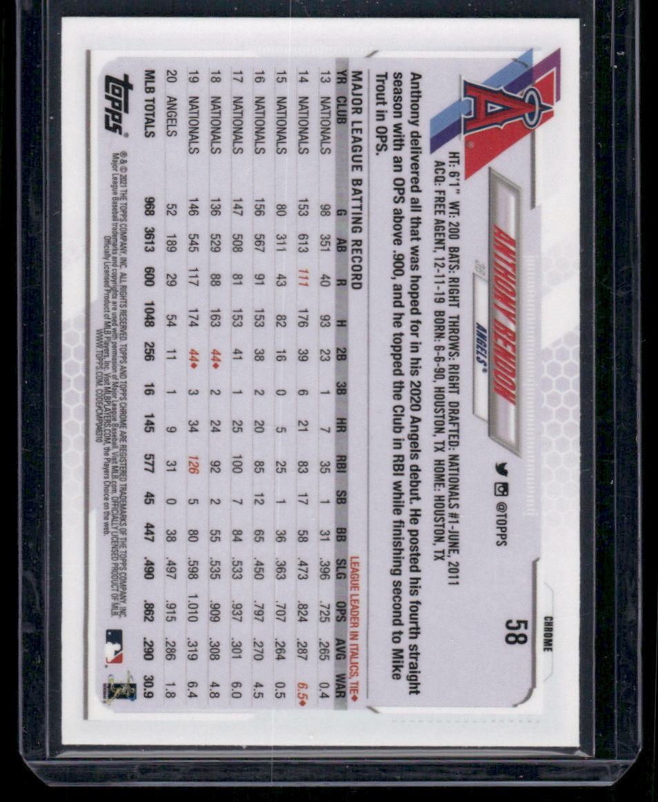 2021 Topps Chrome Anthony Rendon #58 Baseball