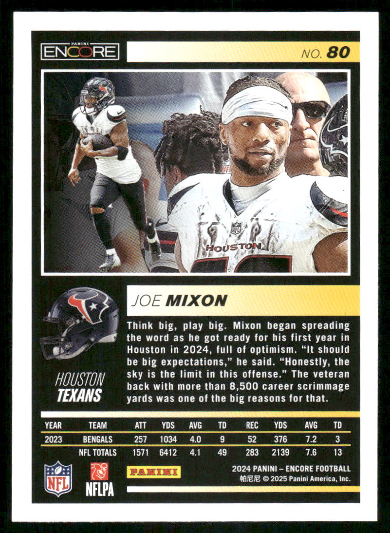 2025 Panini Pinnacle Encore Joe Mixon #80 Football