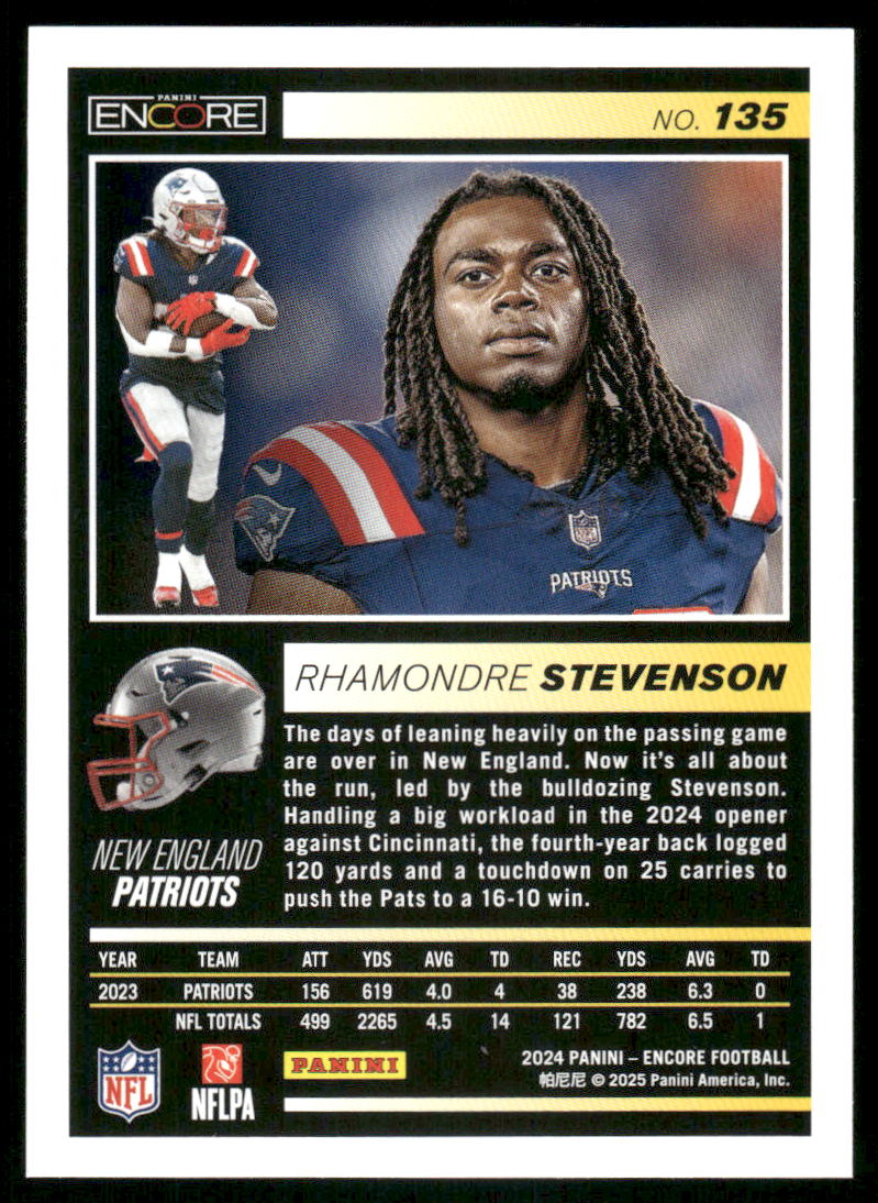 2025 Panini Pinnacle Encore Rhamondre Stevenson #135 Football