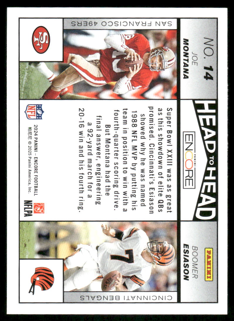2025 Pinnacle Head to Head Encore Joe Montana Boomer Esiason #14 Football