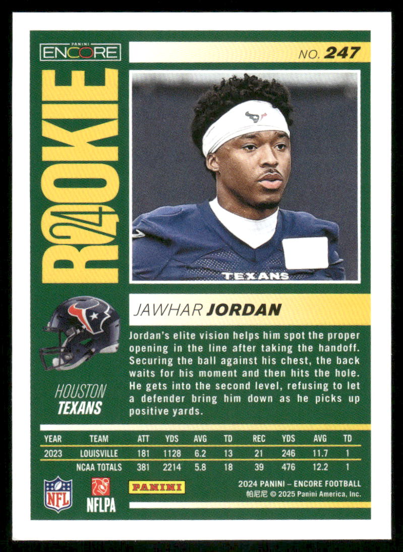 2025 Panini Pinnacle Encore Jawhar Jordan #247 RC Football
