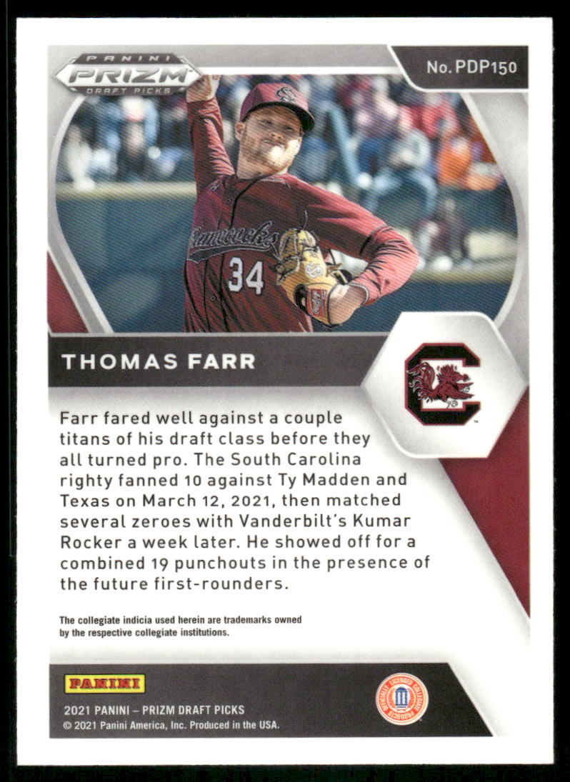 2021 Panini Prizm Draft Picks Thomas Farr #PDP150 Baseball