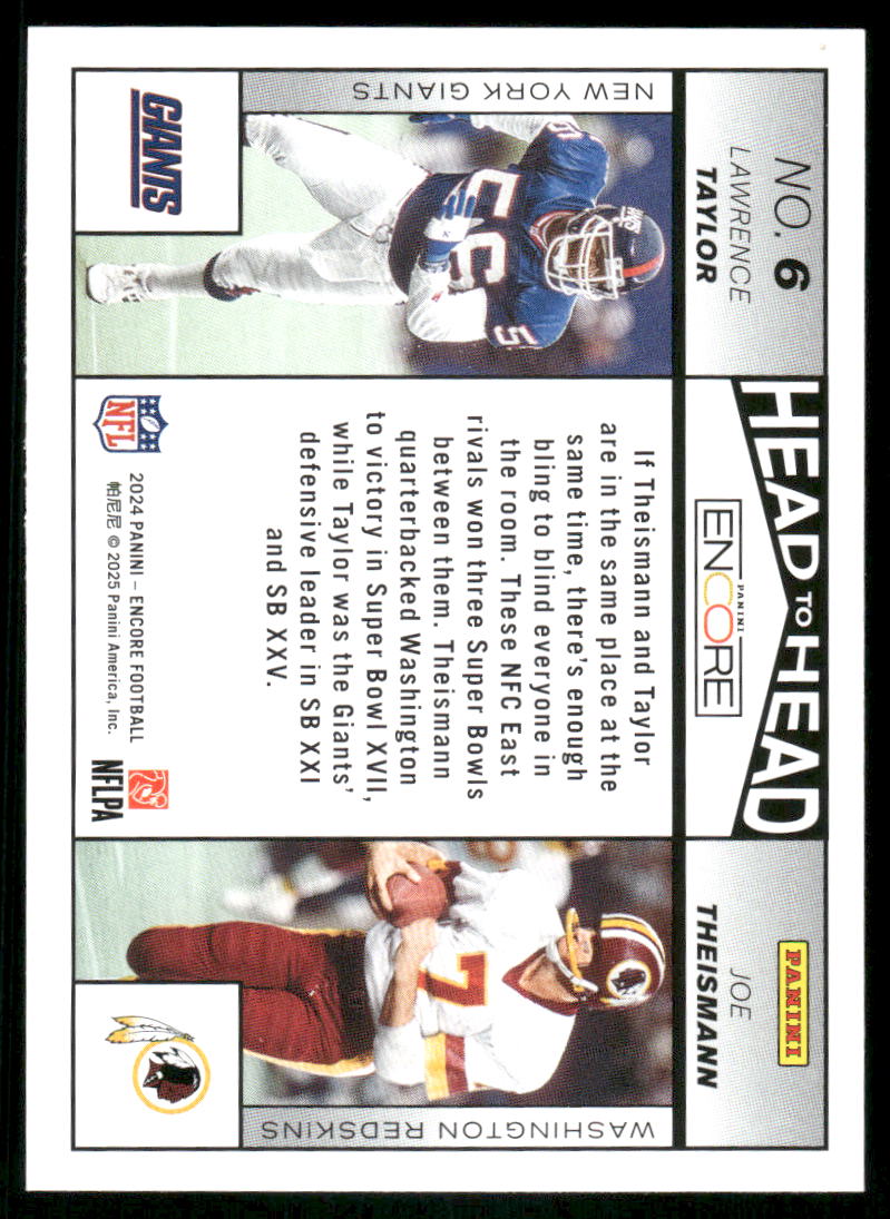 2025 Panini Pinnacle Encore Joe Theismann Lawrence Taylor #6 Football