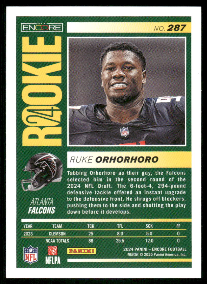 2025 Panini Pinnacle Ruke Orhorhoro #287 RC Football
