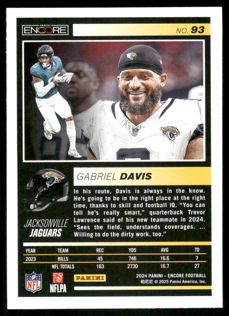 2025 Panini Pinnacle Encore Gabriel Davis #93 Football