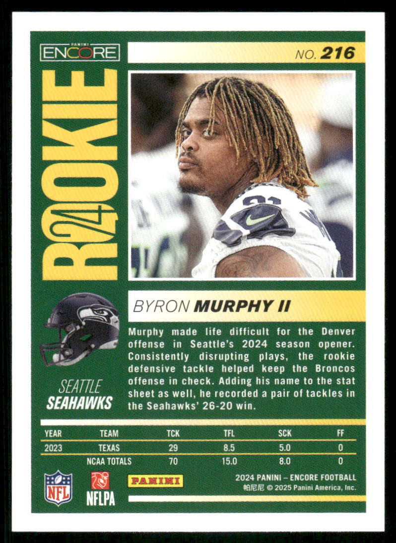 2025 Panini Pinnacle Encore Byron Murphy II #216 RC Football