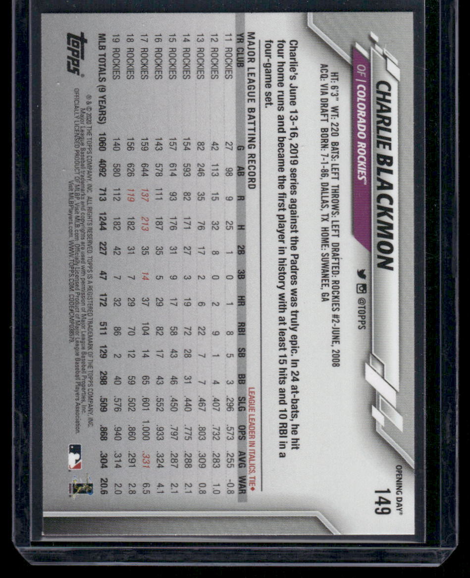 2020 Topps Opening Day Charlie Blackmon #149 Baseball