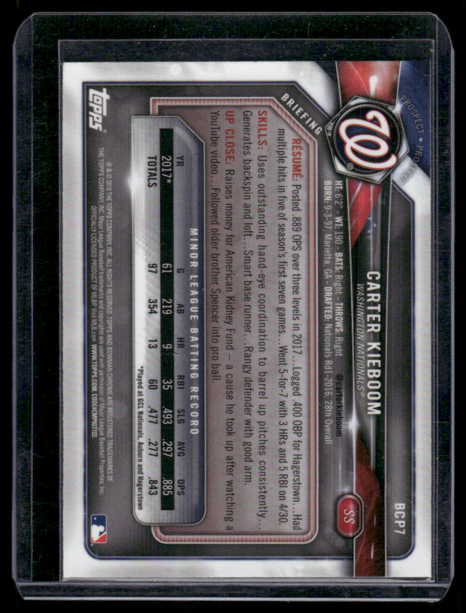 2018 Bowman Chrome Carter Kieboom #BCP7 Refractor 4/30. Baseball