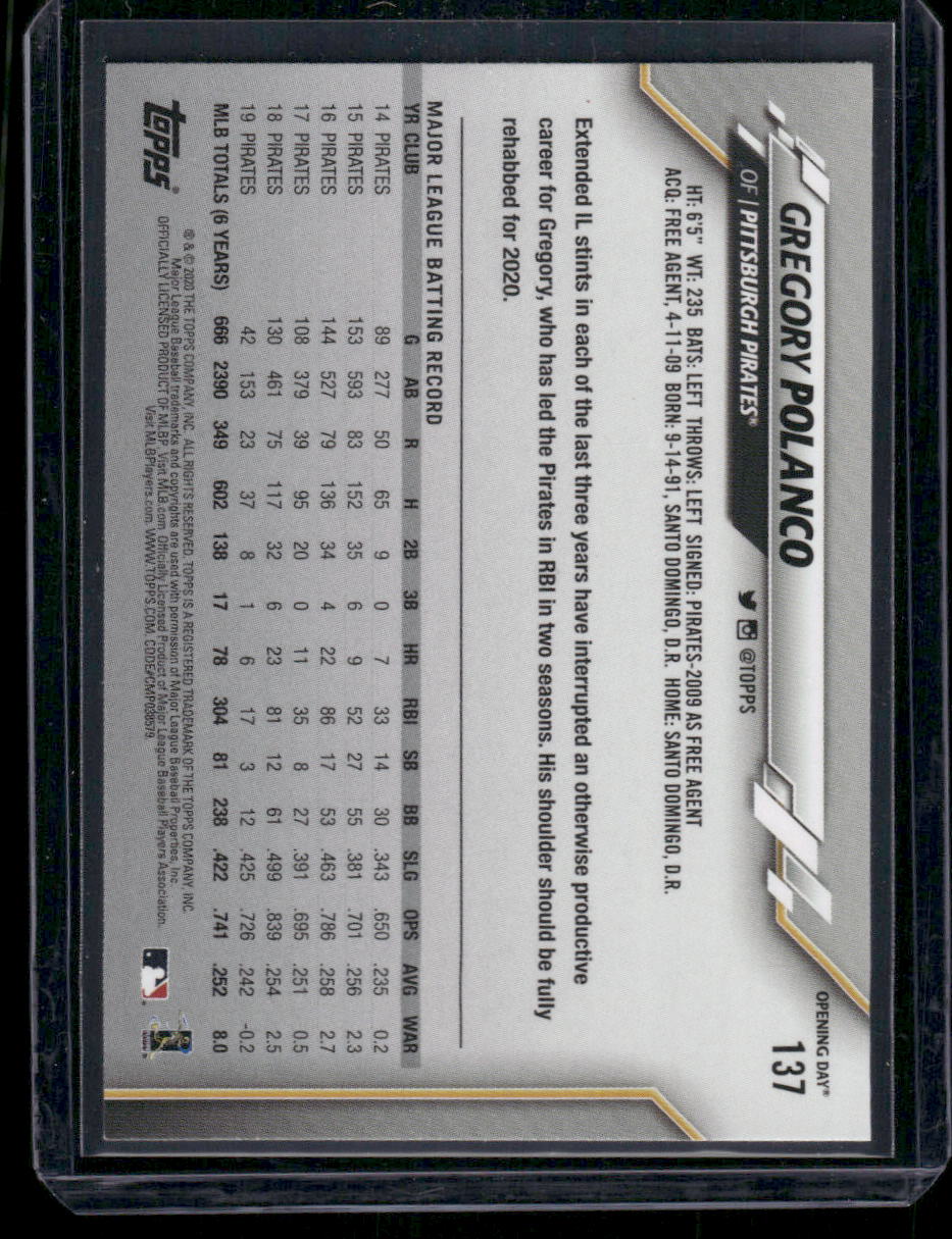 2020 Topps Opening Day Gregory Polanco #137 Baseball