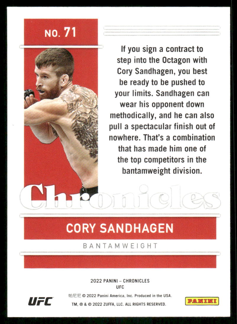 2022 Panini Chronicles UFC Cory Sandhagen #71 Mixed Martial Arts (MMA)