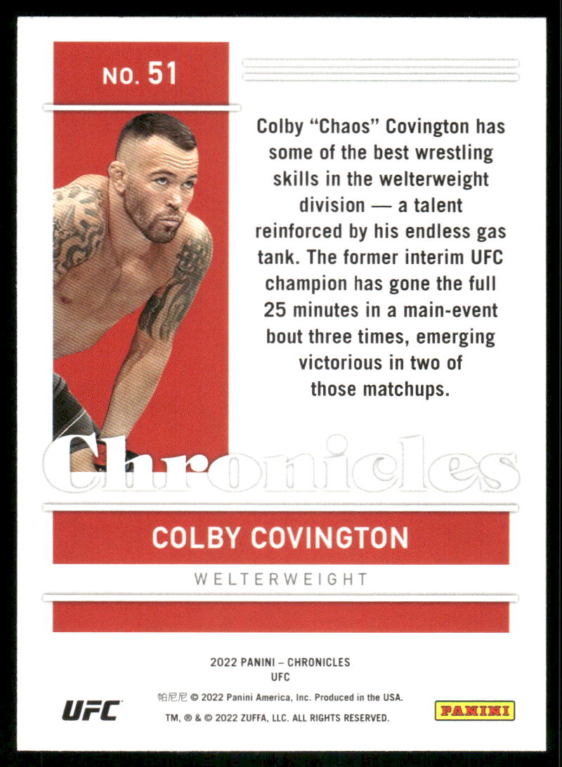 2022 Panini Chronicles UFC Colby Covington #51 Mixed Martial Arts (MMA)
