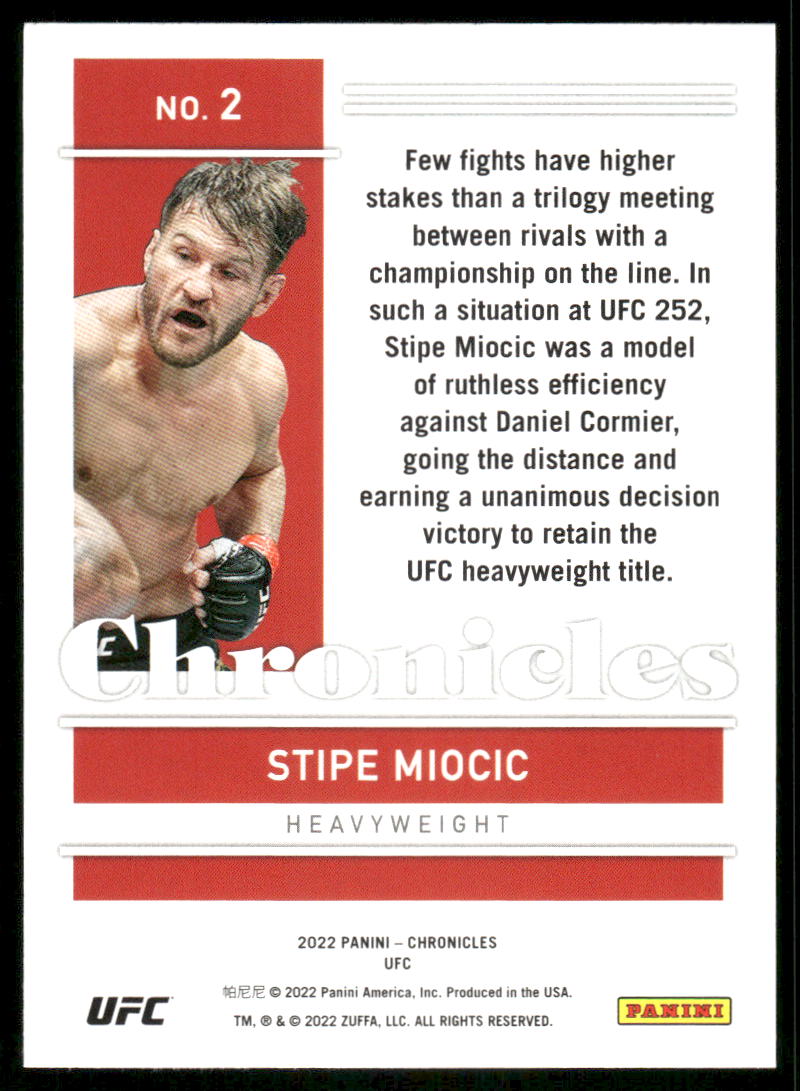 2022 Panini Chronicles Stipe Miocic #2 Mixed Martial Arts (MMA)