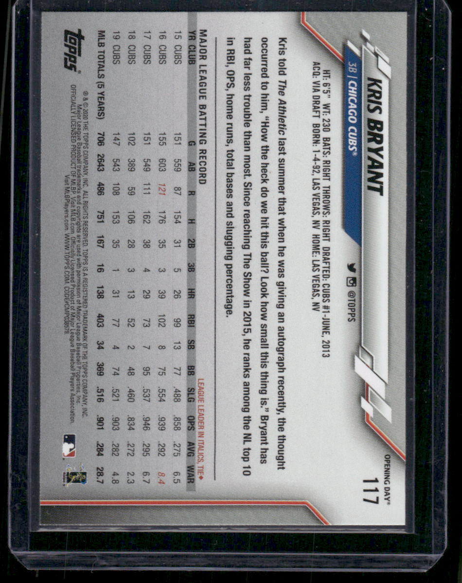 2020 Topps Opening Day Kris Bryant #117 Baseball
