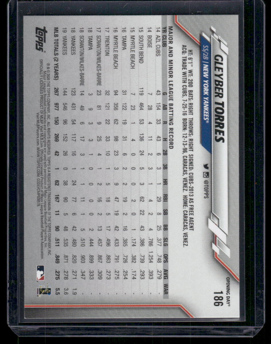 2020 Topps Opening Day Gleyber Torres #186 Baseball