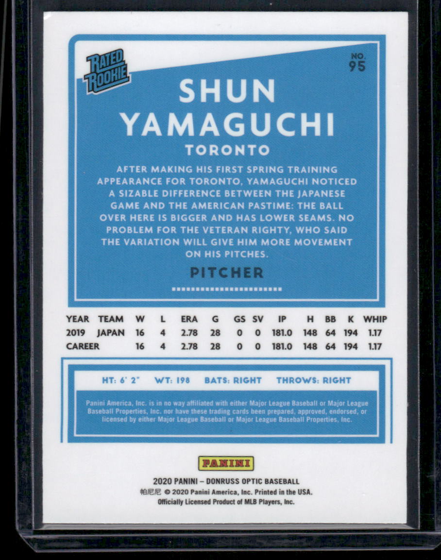 2020 Panini Donruss Optic Rated Rookie Shun Yamaguchi #95 Baseball