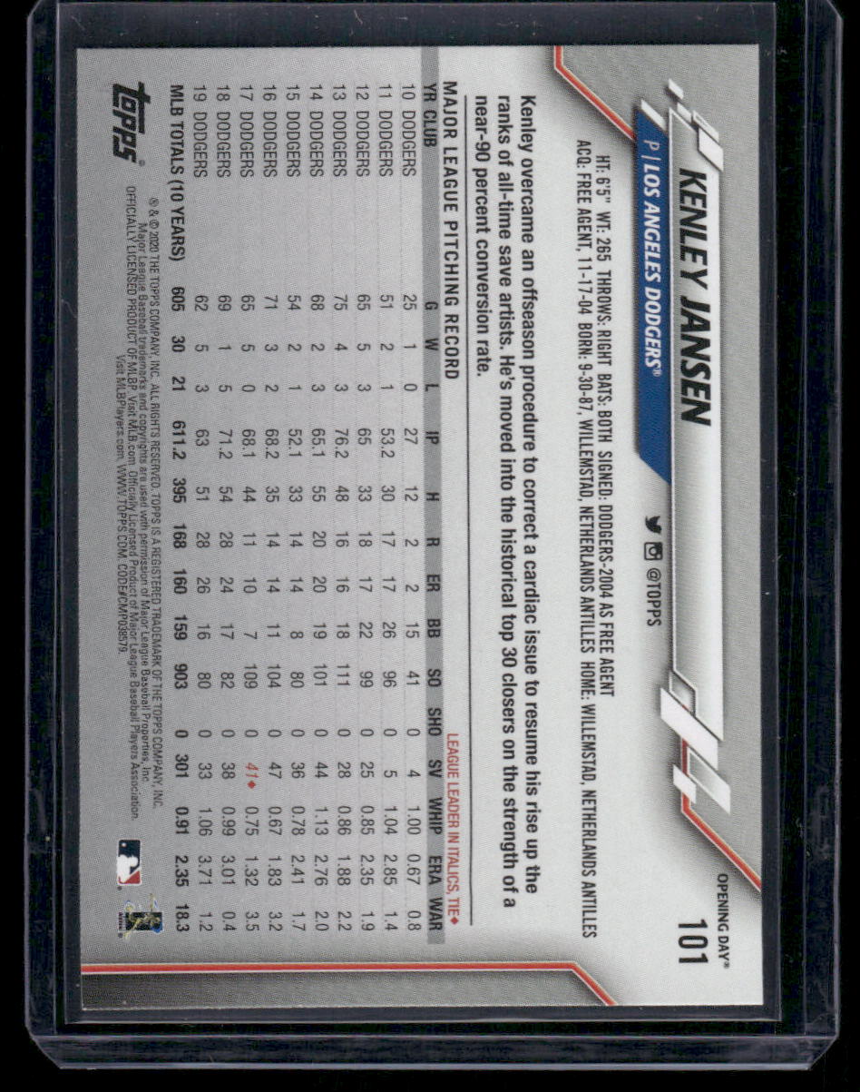 2020 Topps Opening Day Kenley Jansen #101 Baseball