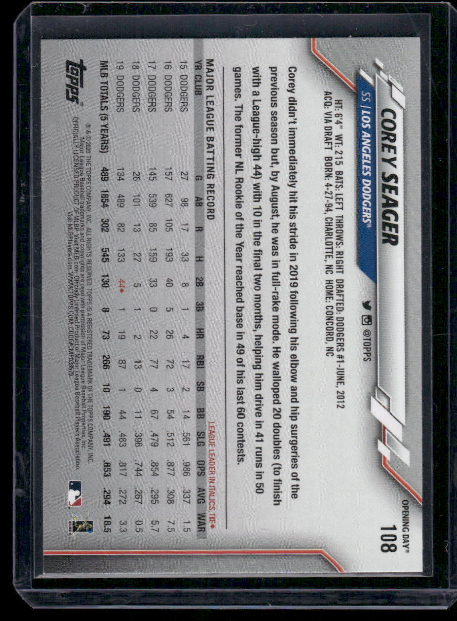 2020 Topps Opening Day Corey Seager #108 Baseball