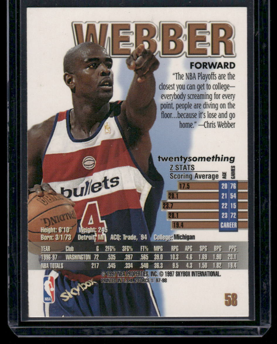 1997-98 SkyBox Z-Force Chris Webber #58 Basketball