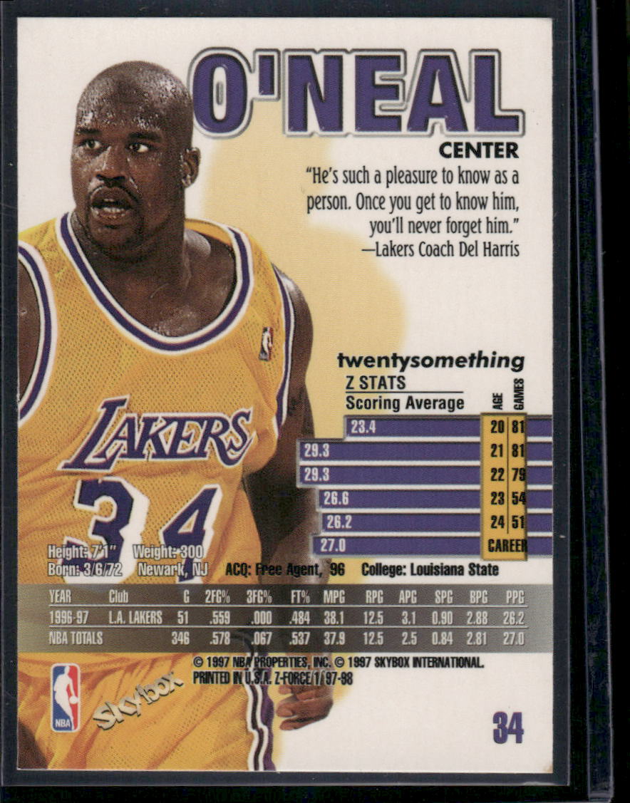 1997-98 SkyBox Z-Force Shaquille O'Neal #34 Basketball