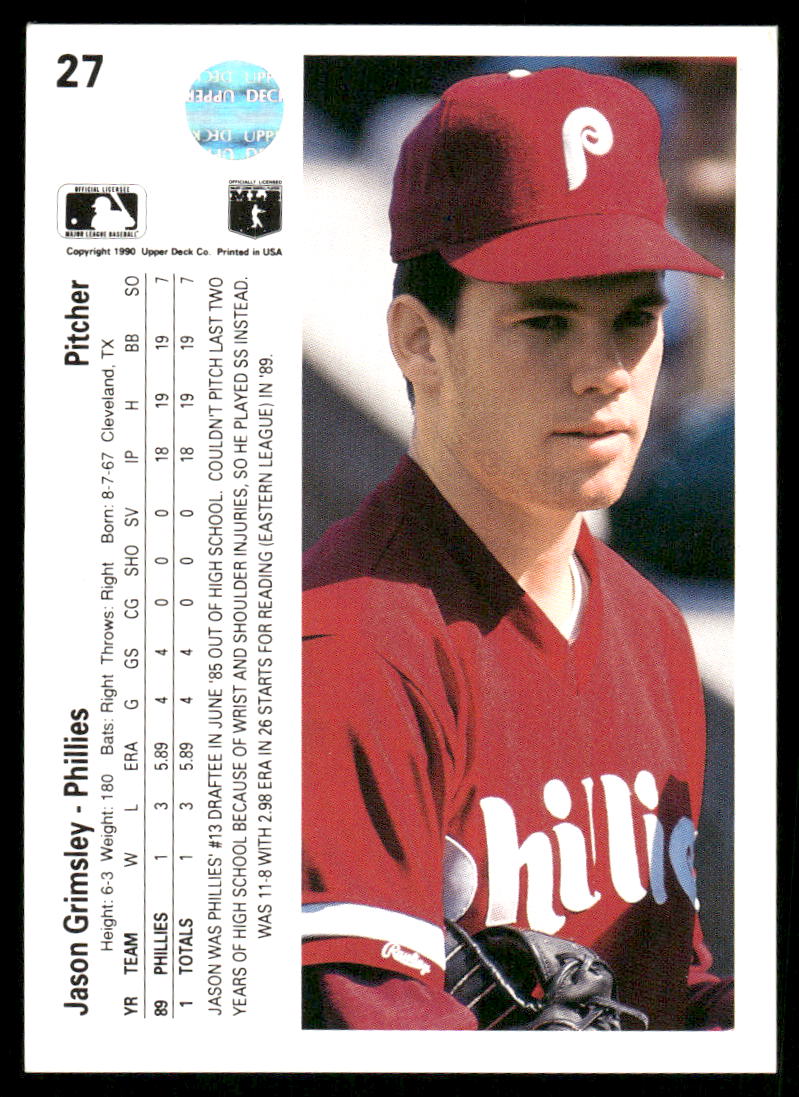1990 Upper Deck Jason Grimsley #27 Baseball