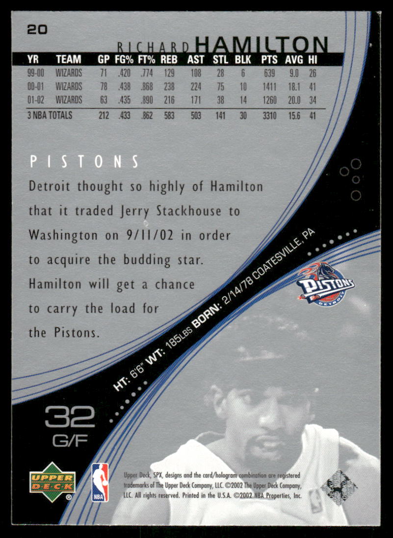 2002-03 Upper Deck Richard Hamilton #20 Basketball