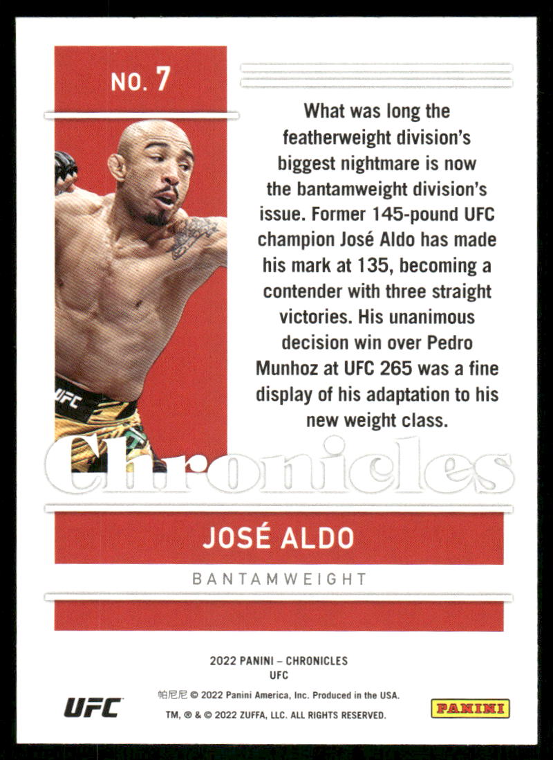 2022 Panini Chronicles UFC José Aldo #7 Mixed Martial Arts (MMA)