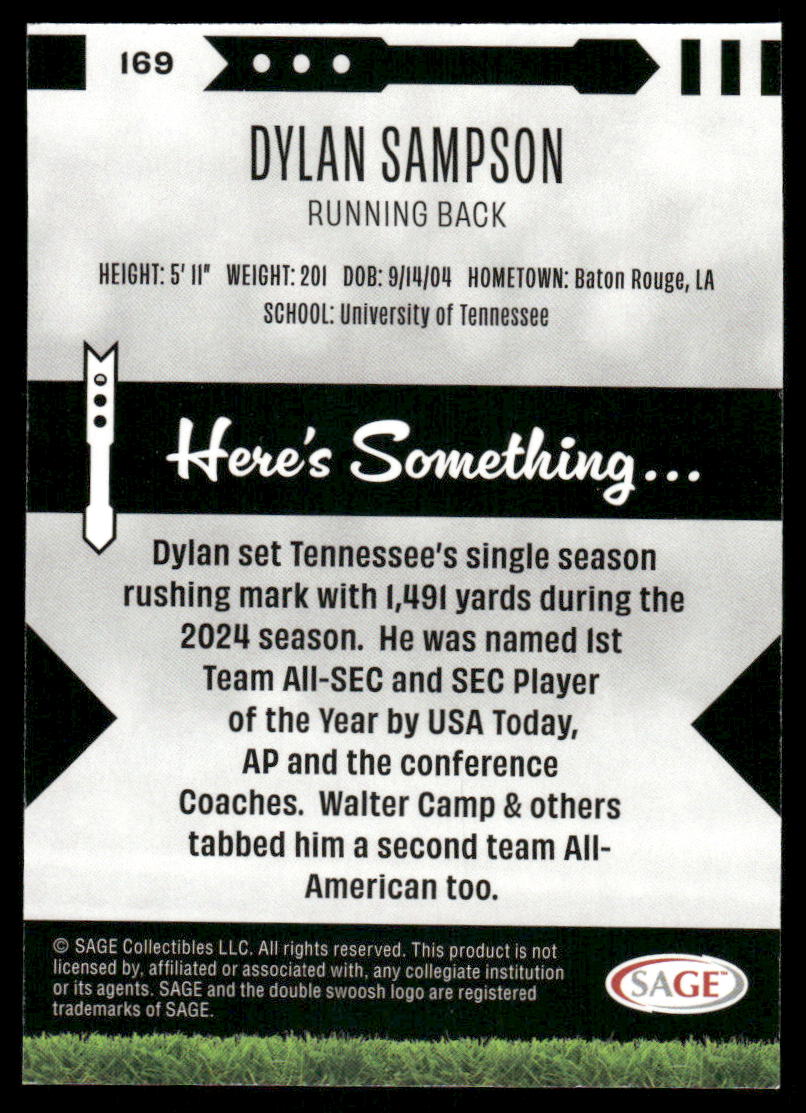 2024 SAGE Dylan Sampson #169 Football