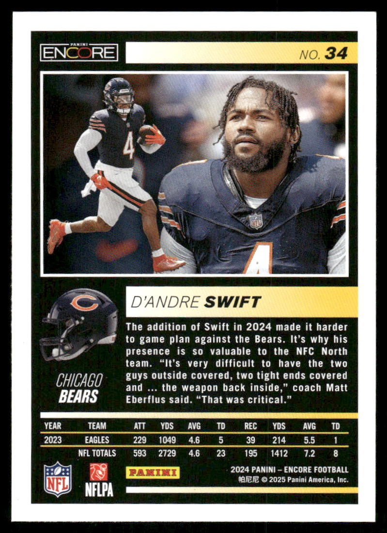 2025 Panini Pinnacle Encore D'Andre Swift #34 Football