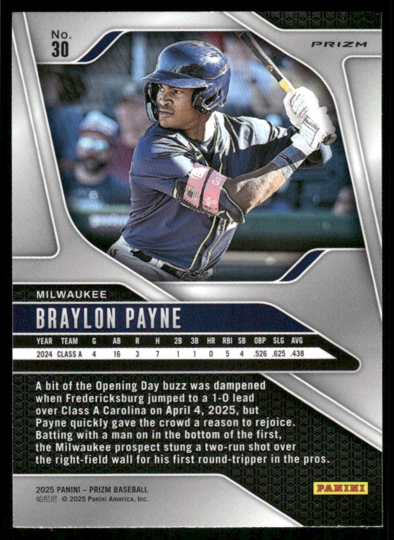 2025 Panini Prizm Baseball Braylon Payne #30 Blue Baseball