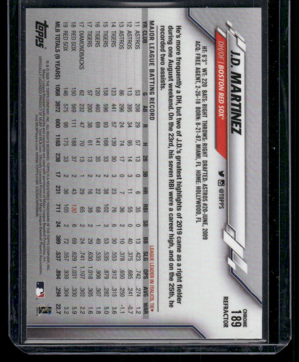 2020 Topps Chrome J.D. Martinez #189 Refractor Baseball