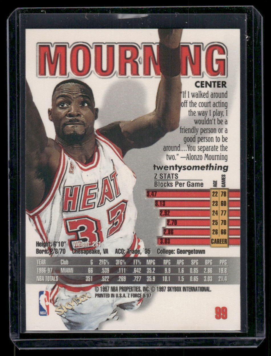 1997-98 SkyBox Z-Force Alonzo Mourning #99 Basketball
