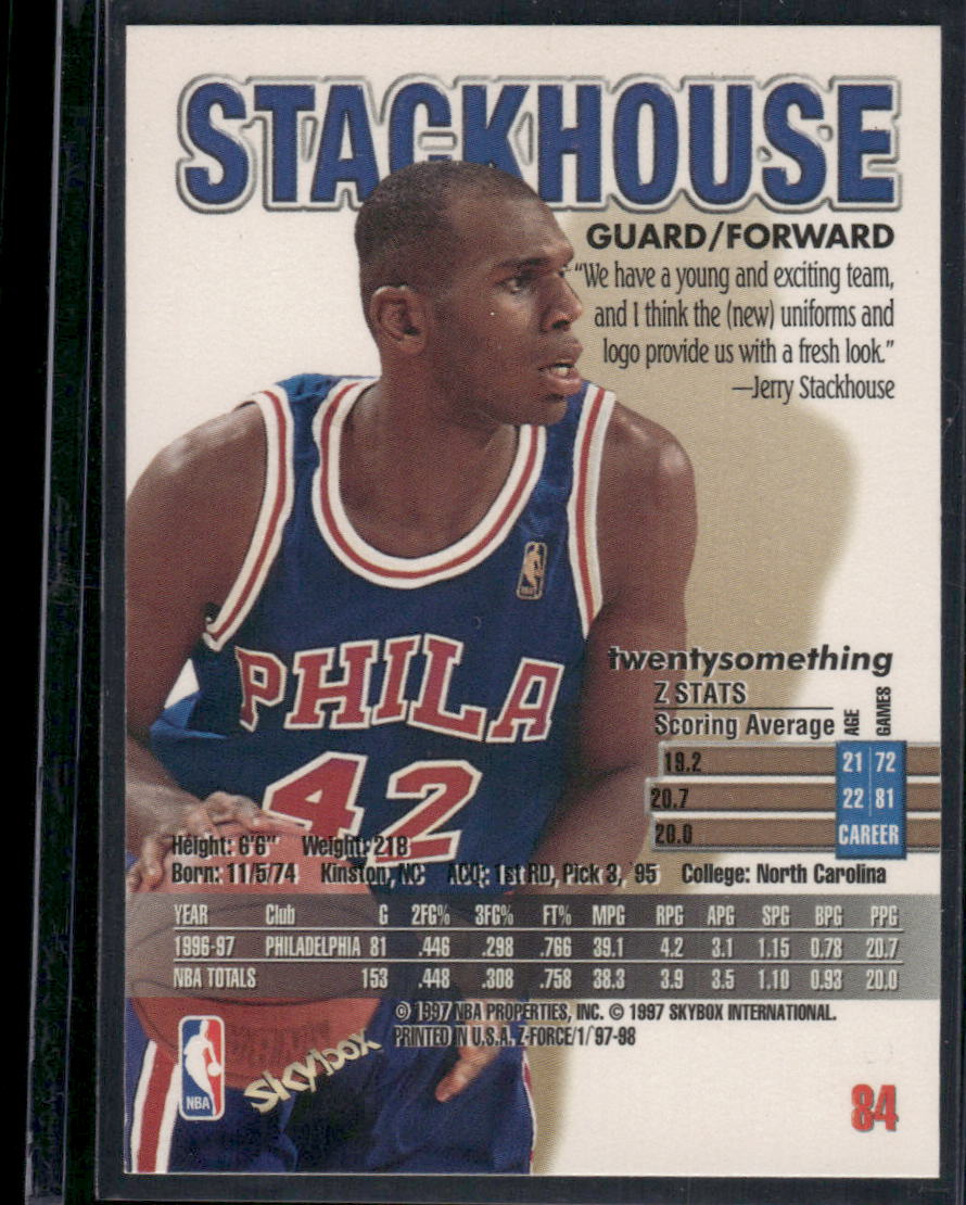 1997-98 SkyBox Z-Force Jerry Stackhouse #84 Basketball