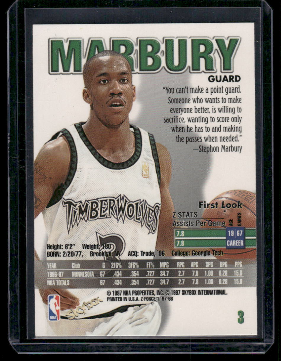 1997-98 SkyBox Z-Force Stephon Marbury #3 Basketball