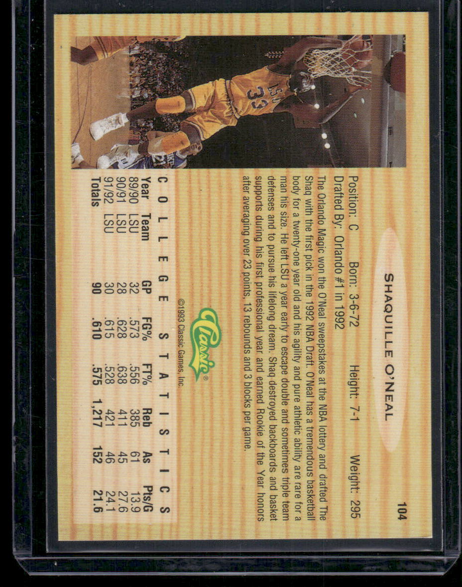 1992 Classic Flashbacks Shaquille O'Neal #104 Basketball