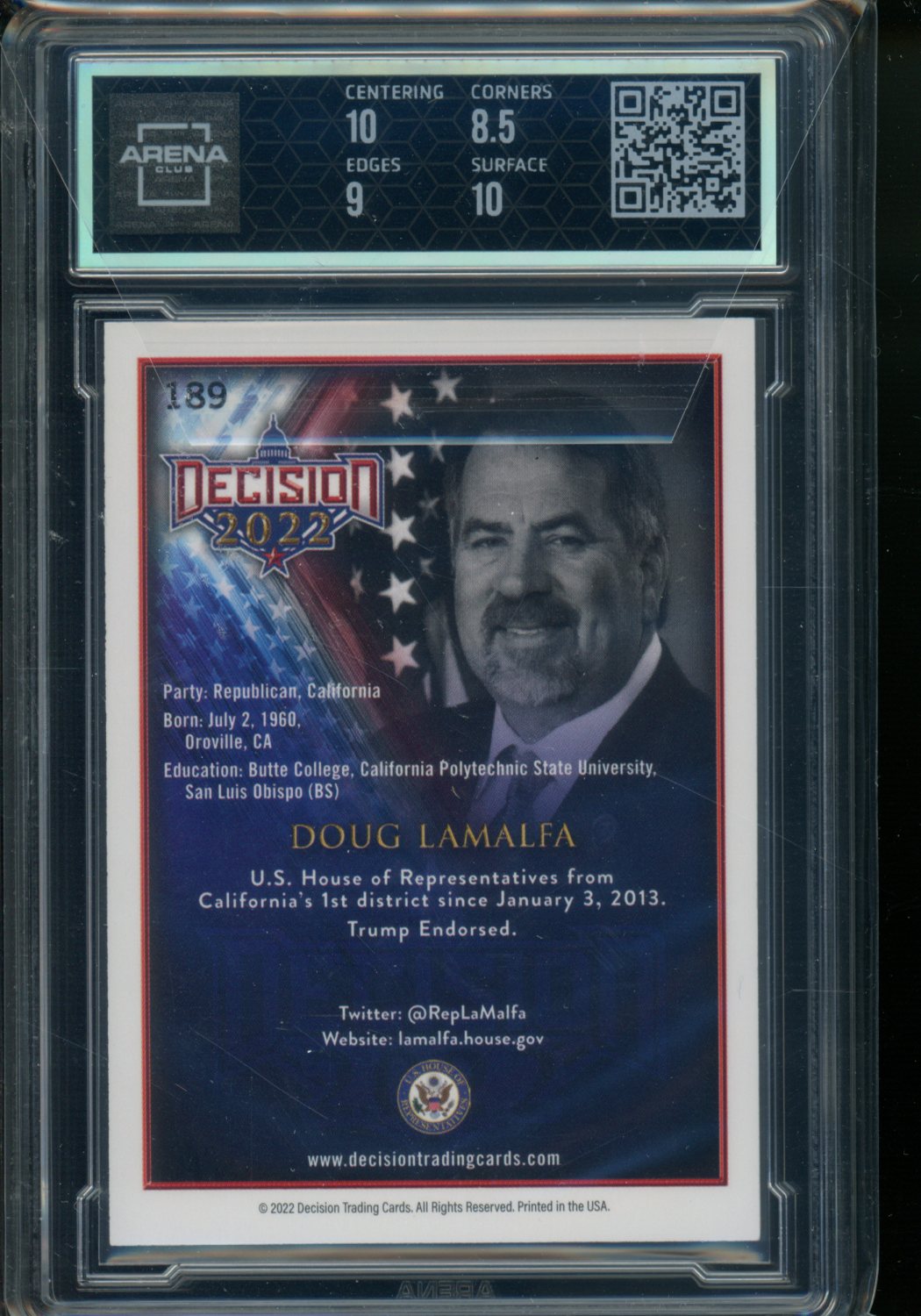 2022 Decision Election Day Bronze Foil Doug LaMalfa 1/5 #189 Arena Club 9