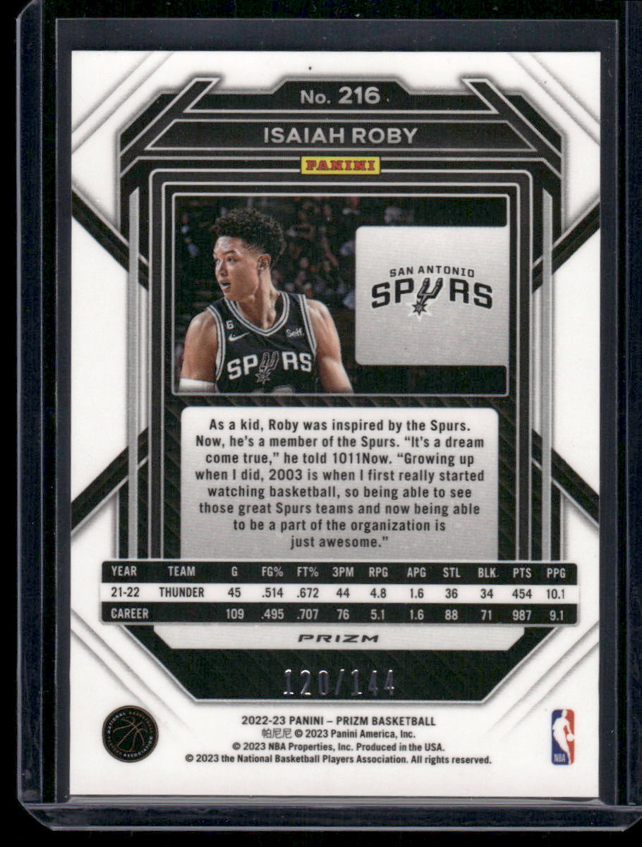 2022-23 Panini Prizm Isaiah Roby #216 Blue Shimmer 120/144 Sparkle Basketball