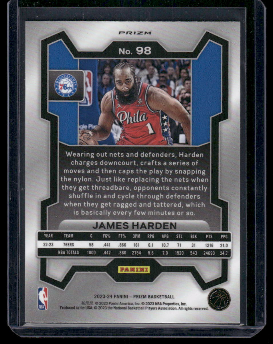2023-24 Panini Prizm James Harden #98 Red Sparkle Basketball