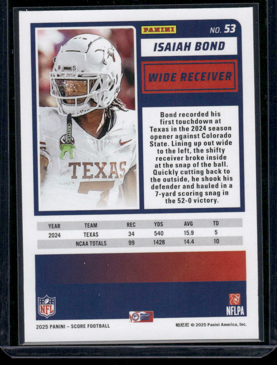 2025 Panini Score Football Isaiah Bond #53 RC Football