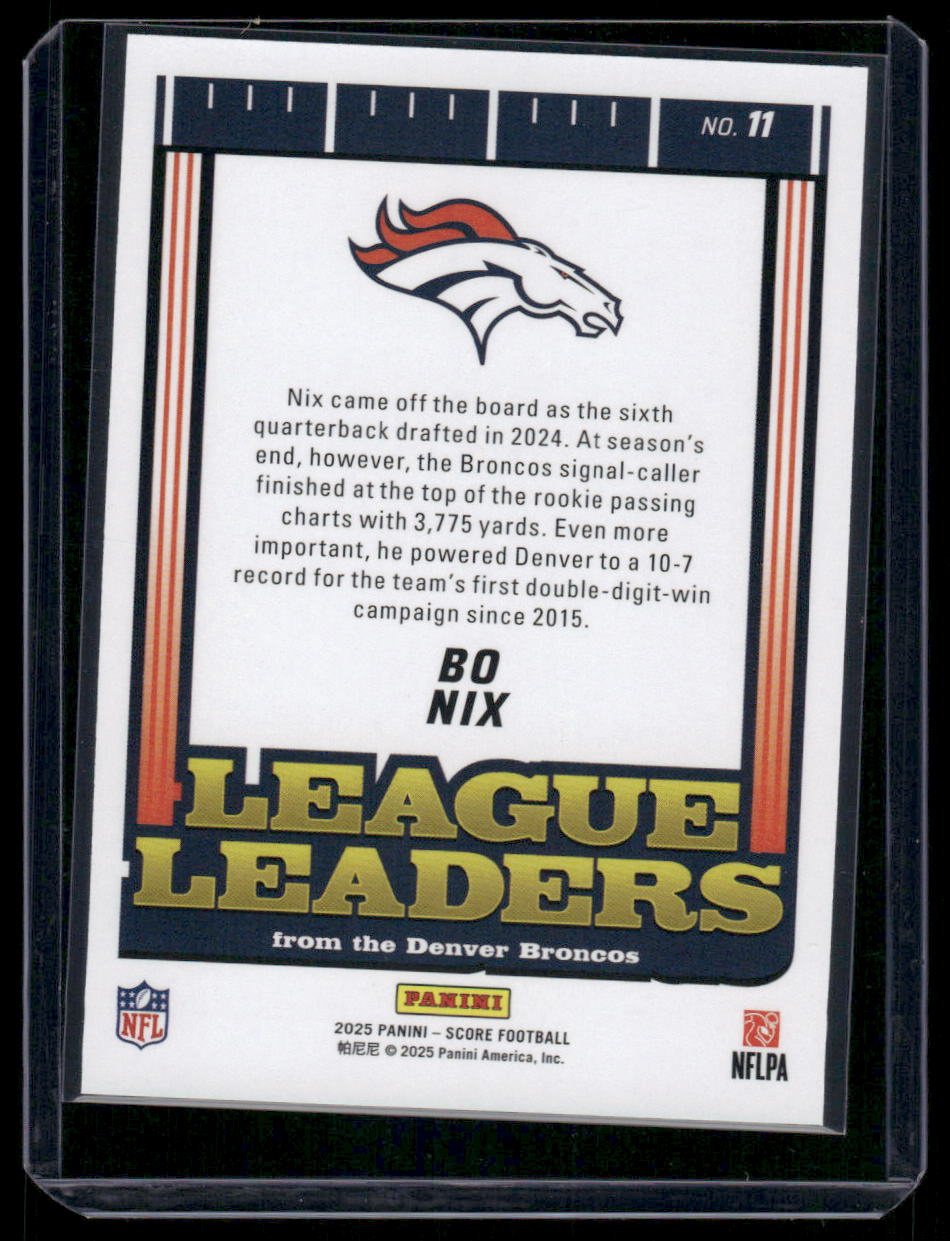 2025 Panini Score League Leaders Bo Nix #11 Football