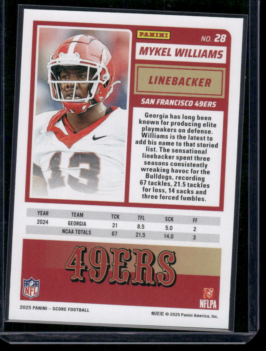 2025 Panini Score Rookie Mykel Williams #28 RC Football