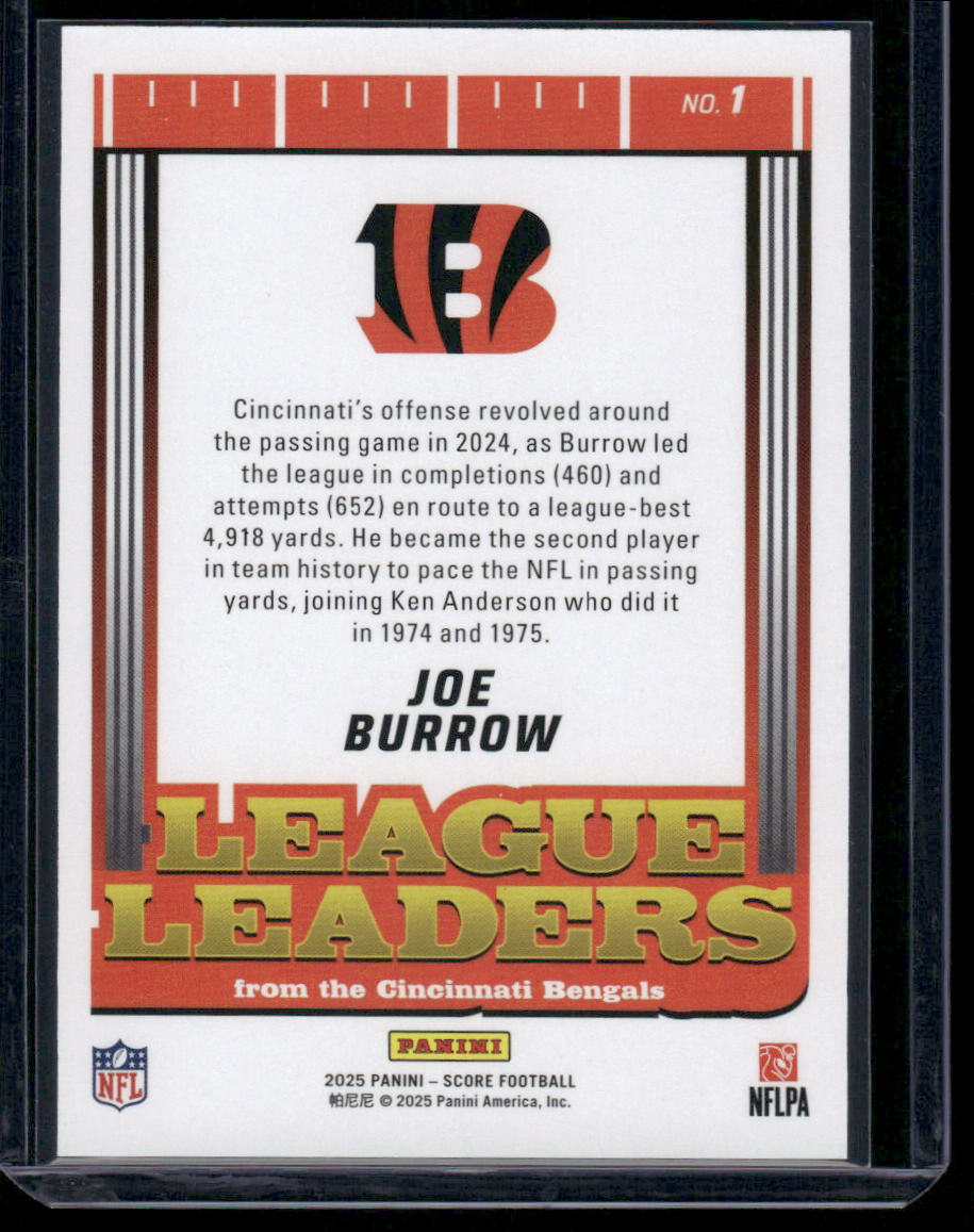 2025 Panini Score League Leaders Joe Burrow #NO. 1 Football